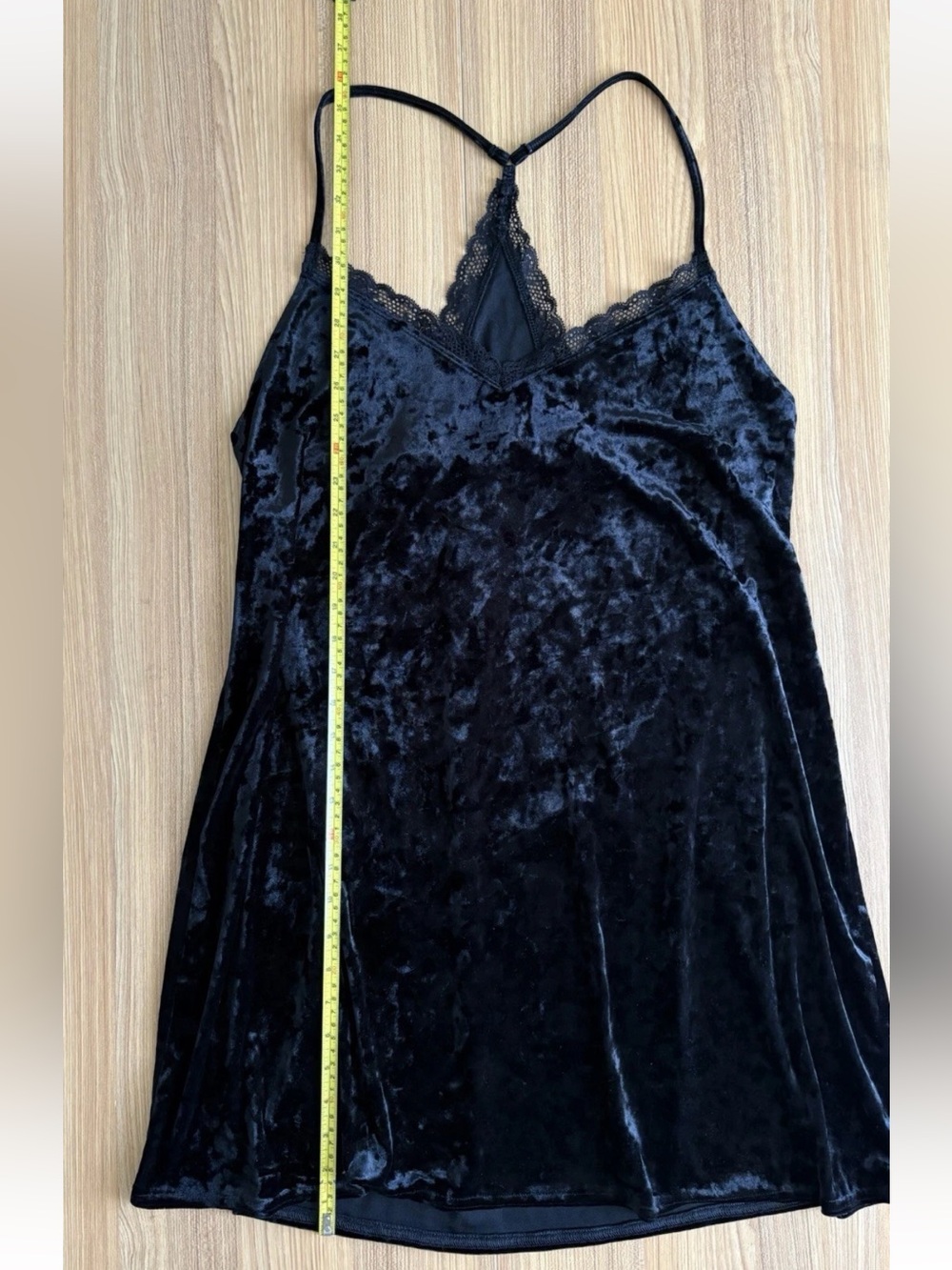 Ashley Stewart Crushed Velvet Slip Dress Lace Trim 1X Black Sexy Vamp Goth Date - Picture 7 of 8